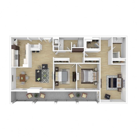 a dimensional floor plan of a bedroom apartment with a kitchen and living room